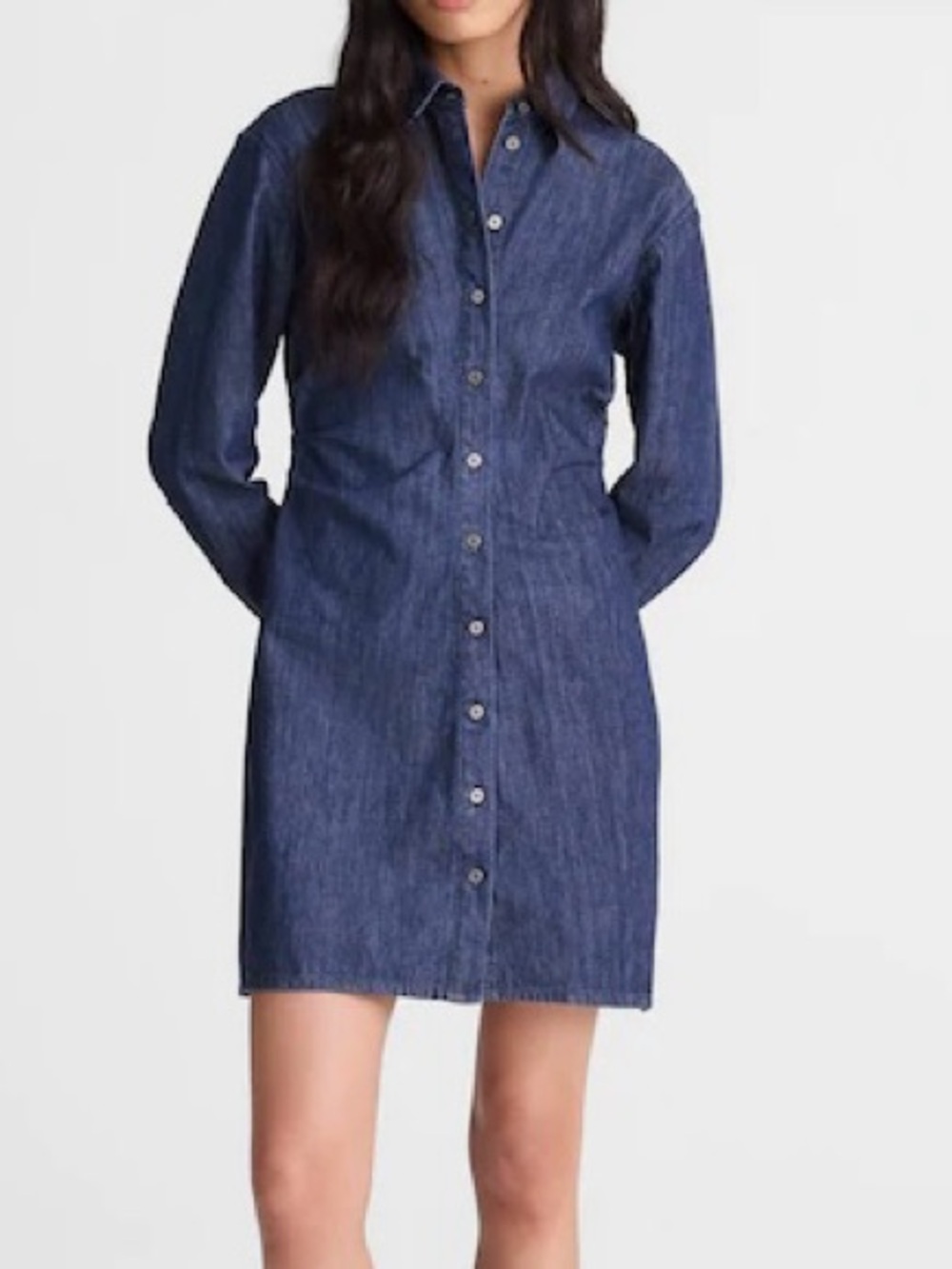 NWT Madewell Denim Ruched Mini Shirtdress in Light Rinse Wash